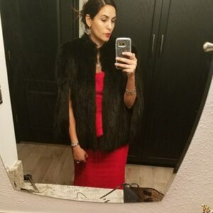 Fur Coat Real Mink Cape Genuine Black Mink